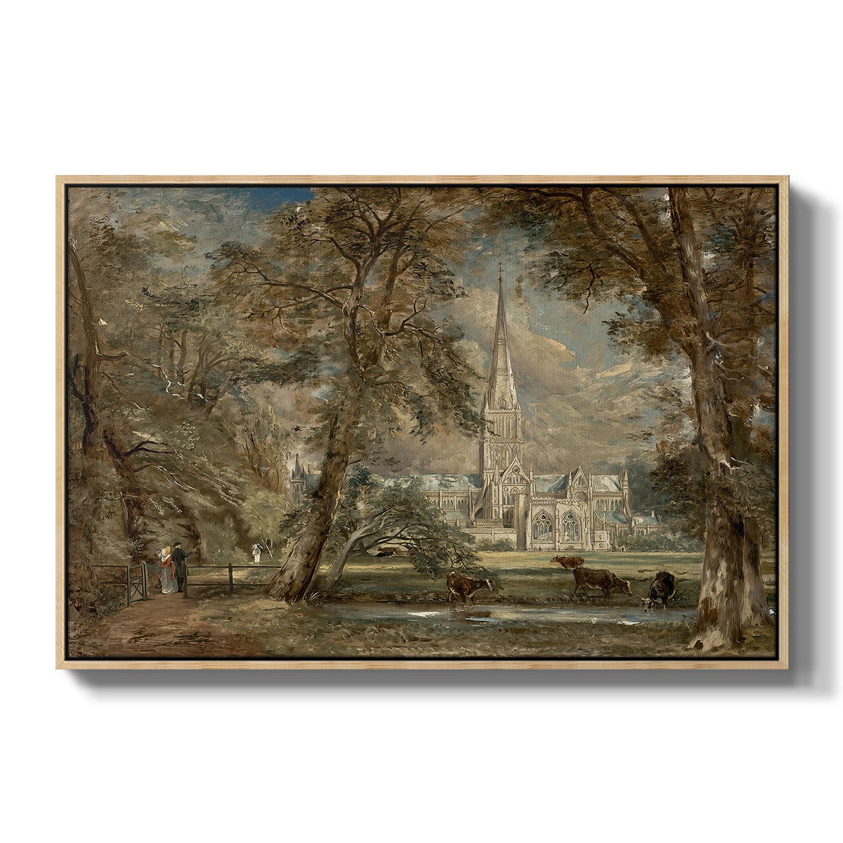 Salisbury Cathedral from the Bishop's Grounds, c. 1822-1823 - Floater Framed Canvas Print