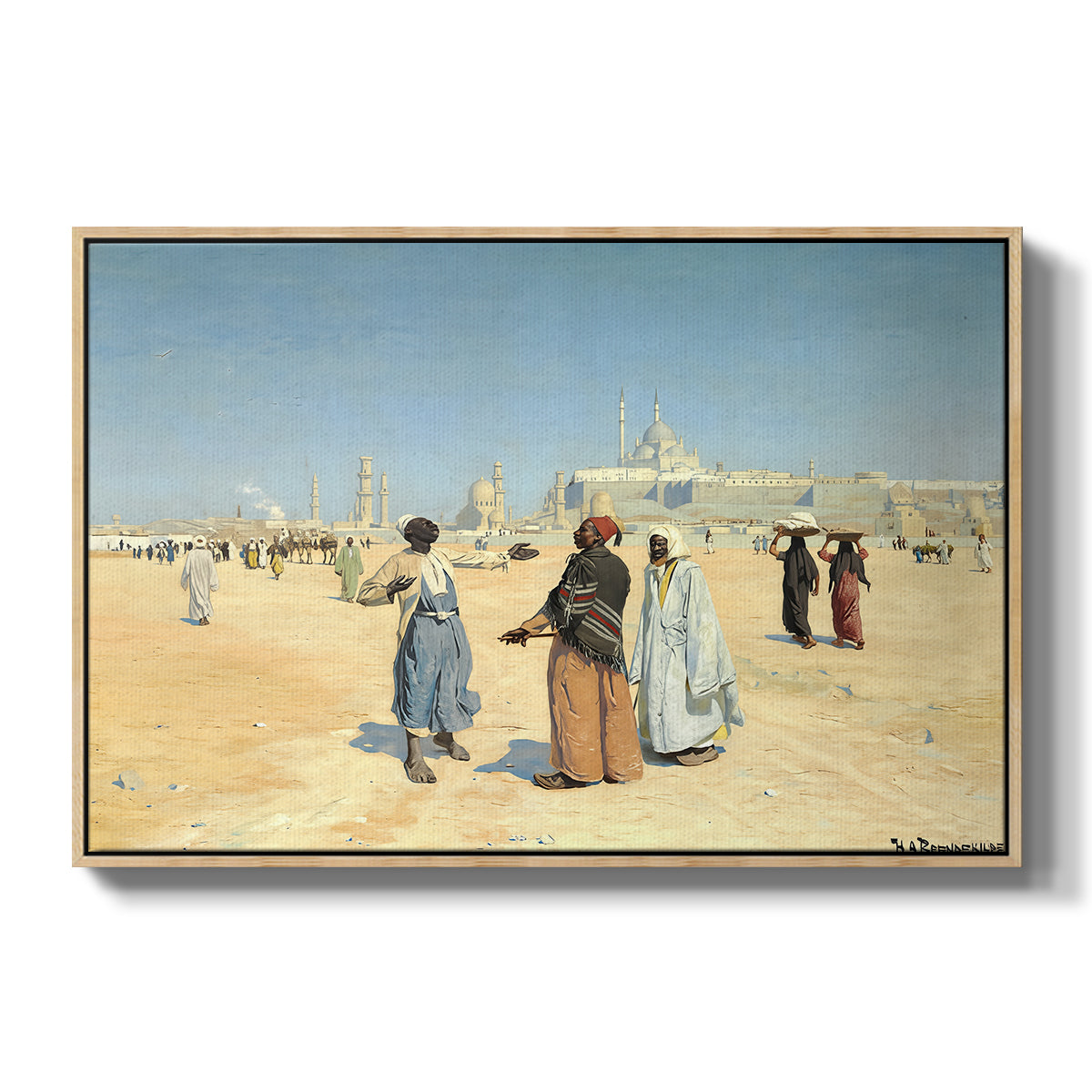 View from the Desert of Cairo with Citadel and Mamluk Tombs in the Background, c. 1889-1890 - Floater Framed Canvas Print