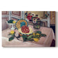 Canvas art print portraying a tabletop still life with pineapple, lemons, and fruit, set against a white background