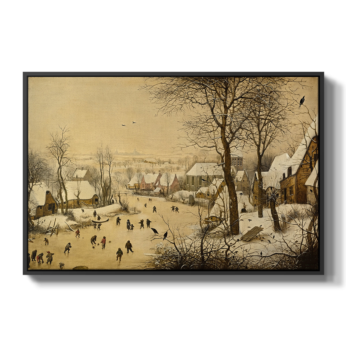 Winter Landscape with Skaters and Bird Trap, 1565 - Floater Framed Canvas Print
