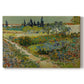 Canvas art print portraying a lush garden filled with plants and flowers arranged in bright sunlight, set against a white background