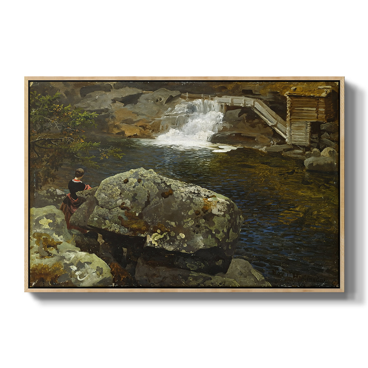 By the Mill Pond (En Mølledam), 1850 - Floater Framed Canvas Print