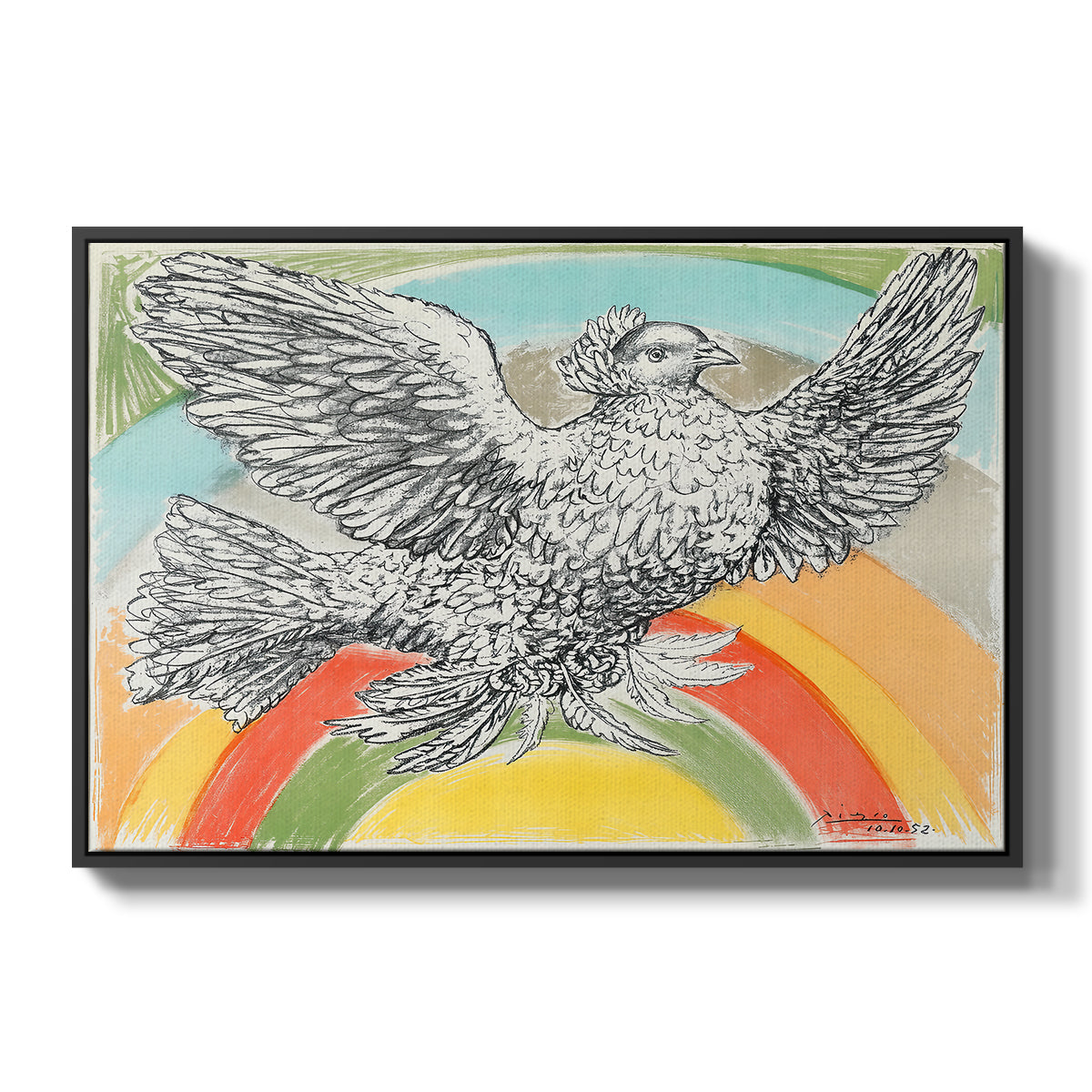 Flying Dove with Rainbow (Colombe volant à l'Arc-en-ciel), 1952 - Floater Framed Canvas Print