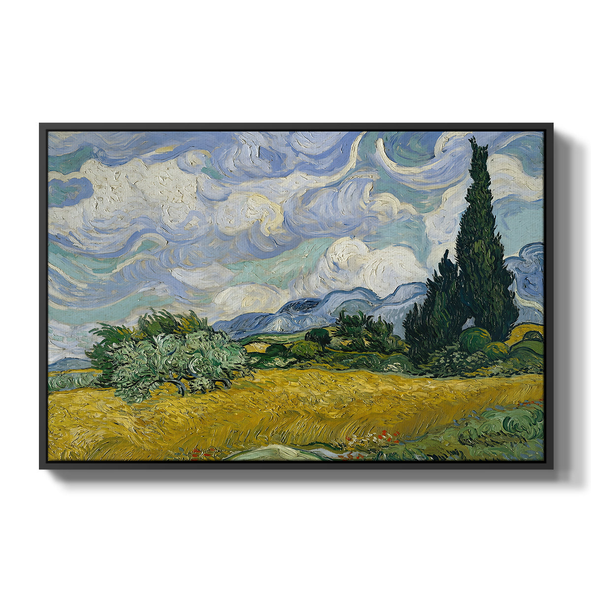 Wheat Field with Cypresses, 1889 - Floater Framed Canvas Print