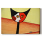 Canvas art print portraying a stylized cat face composed of bold geometric shapes, set against a white background