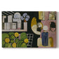 Canvas art print portraying a scene with figures, architecture, and still life elements, set against a white background