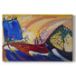 Canvas art print portraying abstracted figures and horses suggested through sweeping lines and vibrant colors, set against a white background