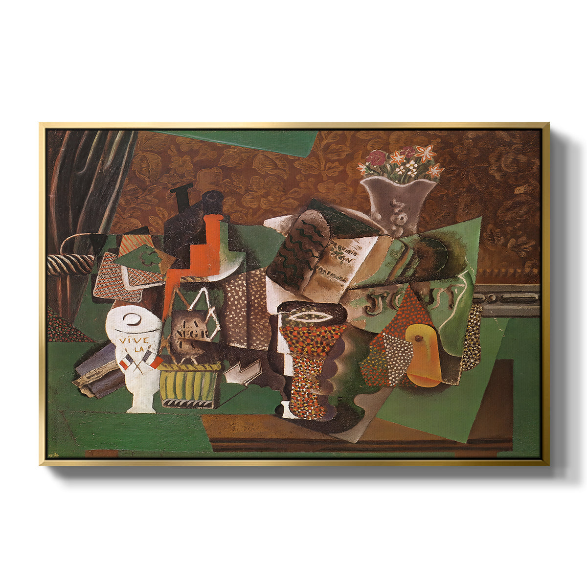 Playing Cards, Glasses, Bottle of Rum: "Vive la France", 1914-1915 - Floater Framed Canvas Print