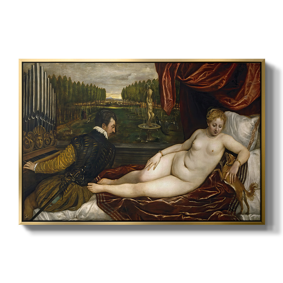 Venus with an Organist and a Dog, c. 1550 - Floater Framed Canvas Print