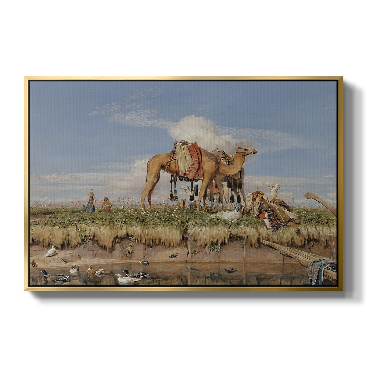 On the Banks of the Nile, Upper Egypt, 1876 - Floater Framed Canvas Print