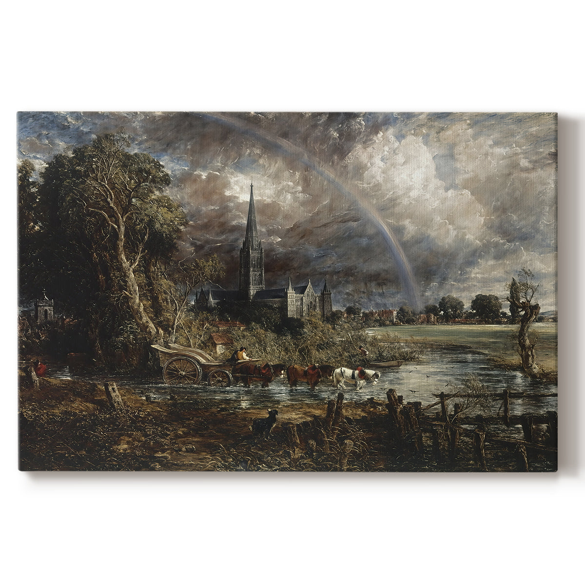 Canvas art print portraying a close view of cathedral and landscape elements, set against a white background