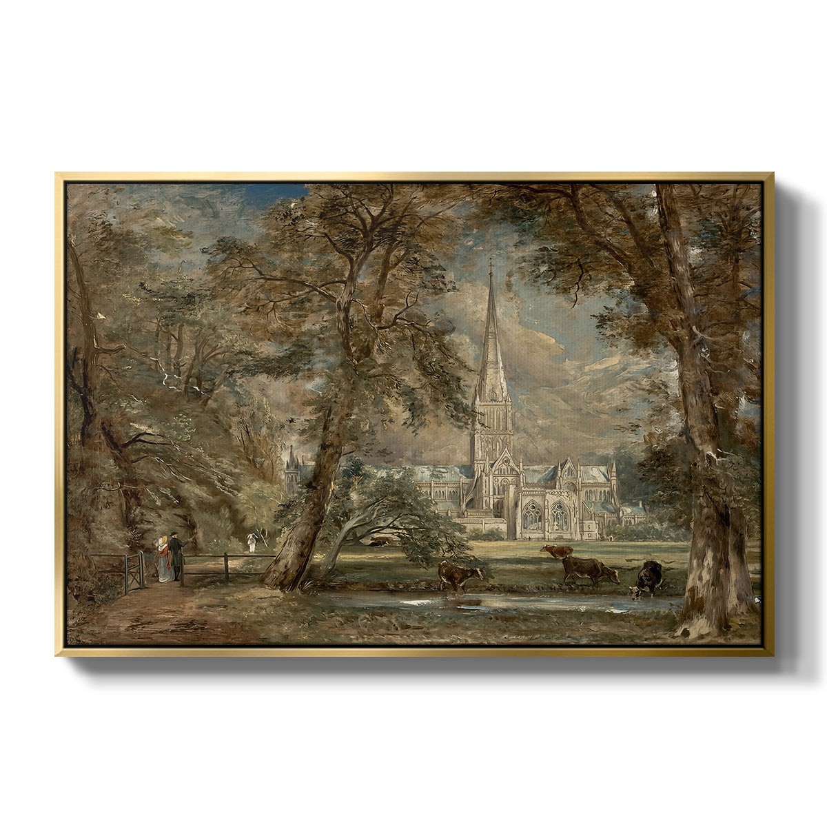 Salisbury Cathedral from the Bishop's Grounds, c. 1822-1823 - Floater Framed Canvas Print