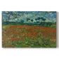 Canvas art print portraying a field dotted with red poppies stretching across green landscape, set against a white background