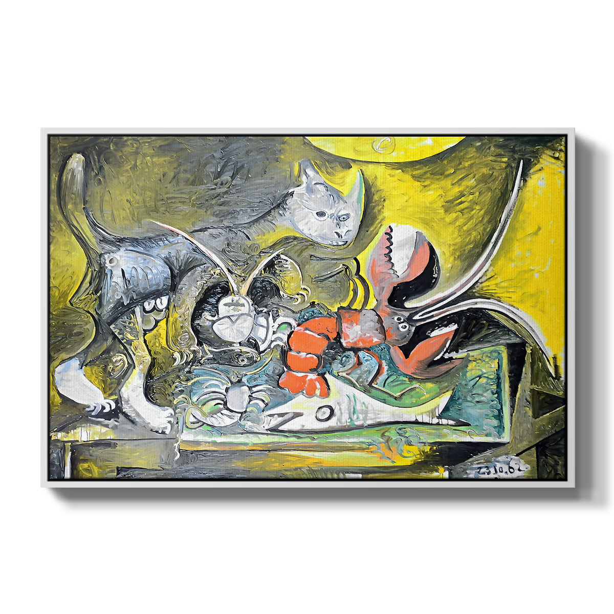 Still Life with Cat and Lobster, 1962 - Floater Framed Canvas Print