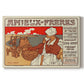 Canvas art print portraying a vintage Art Nouveau advertisement poster with illustrated figures and decorative typography, set against a white background