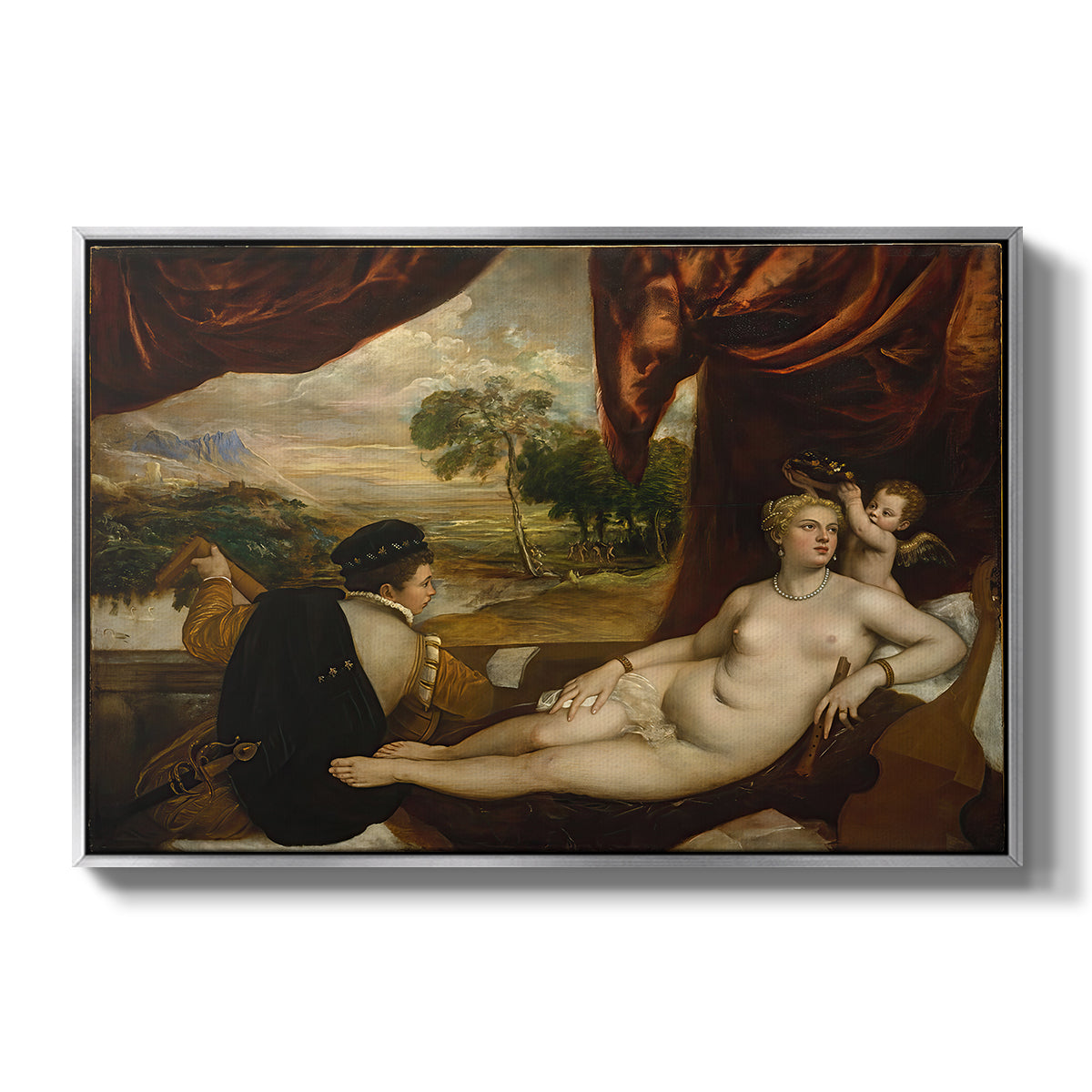 Venus and the Lute Player, c. 1565-1570 - Floater Framed Canvas Print