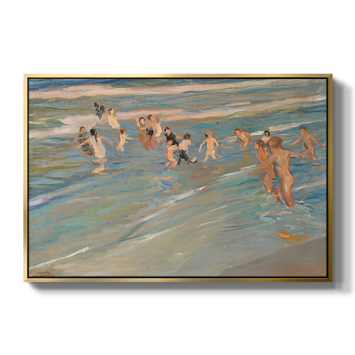Children Playing on the Beach in Valencia, c. 1908 - Floater Framed Canvas Print