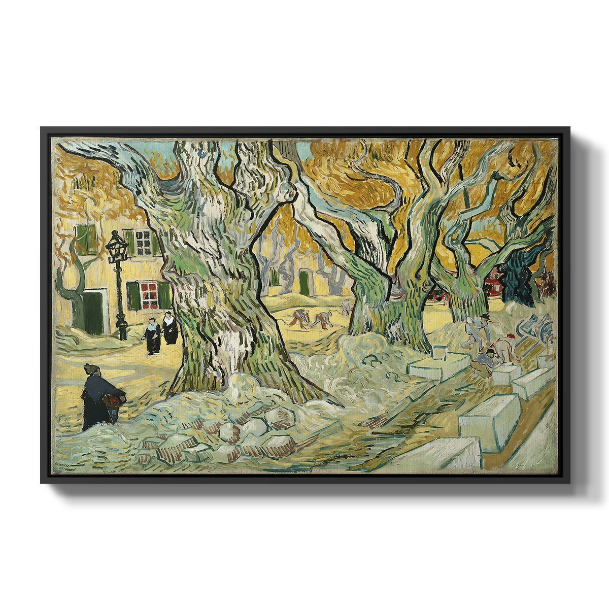 The Large Plane Trees (Road Menders at Saint-Rémy), 1889 - Floater Framed Canvas Print
