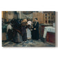 Canvas art print portraying figures gathered indoors kissing religious relic in ceremonial setting, set against a white background