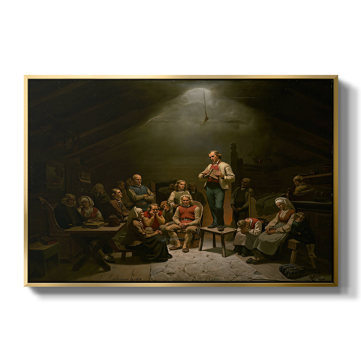 Low Church Devotion (Haugianerne), 1848 - Floater Framed Canvas Print