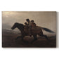 Canvas art print portraying a family riding horseback through night escaping across landscape, set against a white background