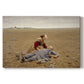 Canvas art print portraying an exhausted figure resting on ground in open rural landscape, set against a white background