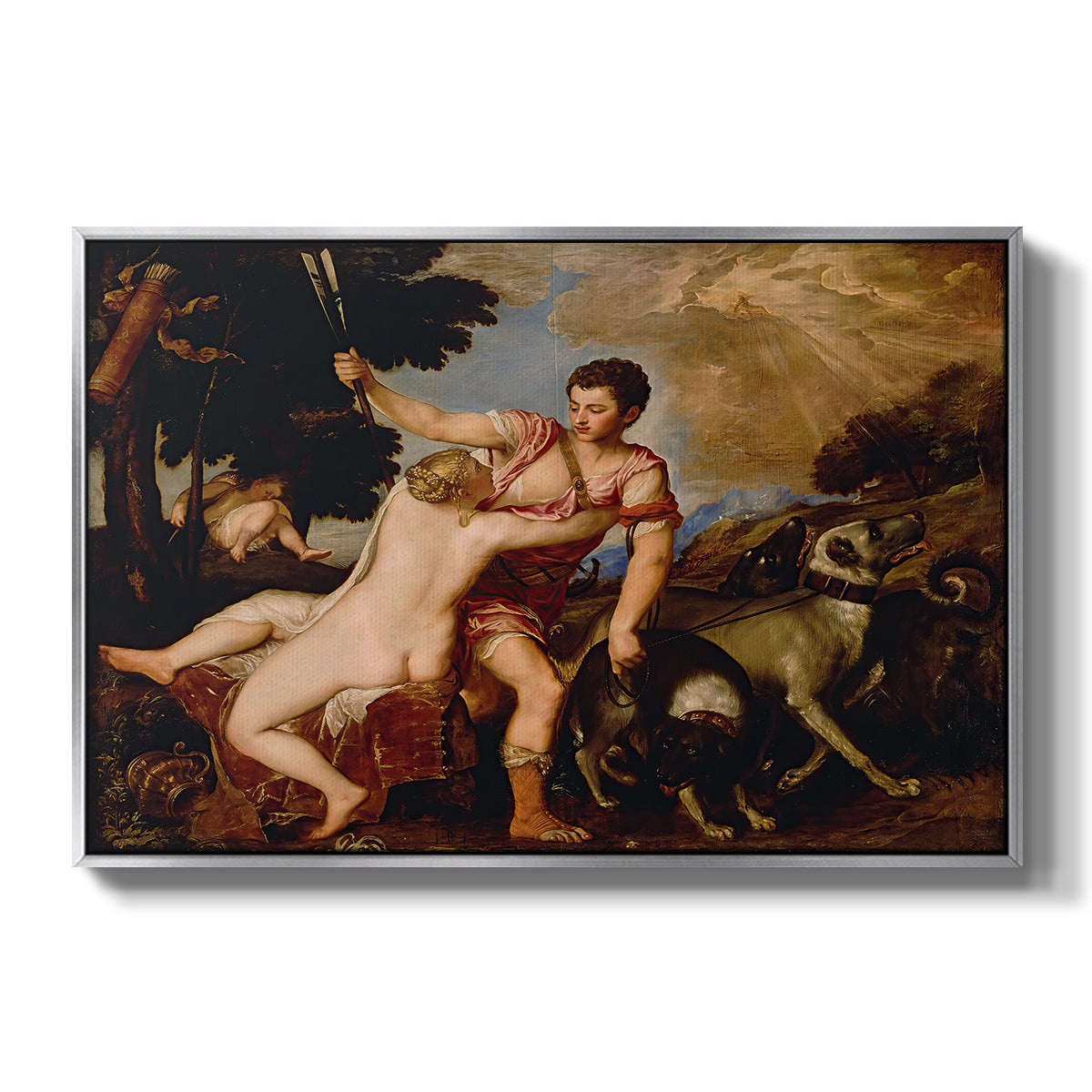 Venus and Adonis, 1554 - Floater Framed Canvas Print