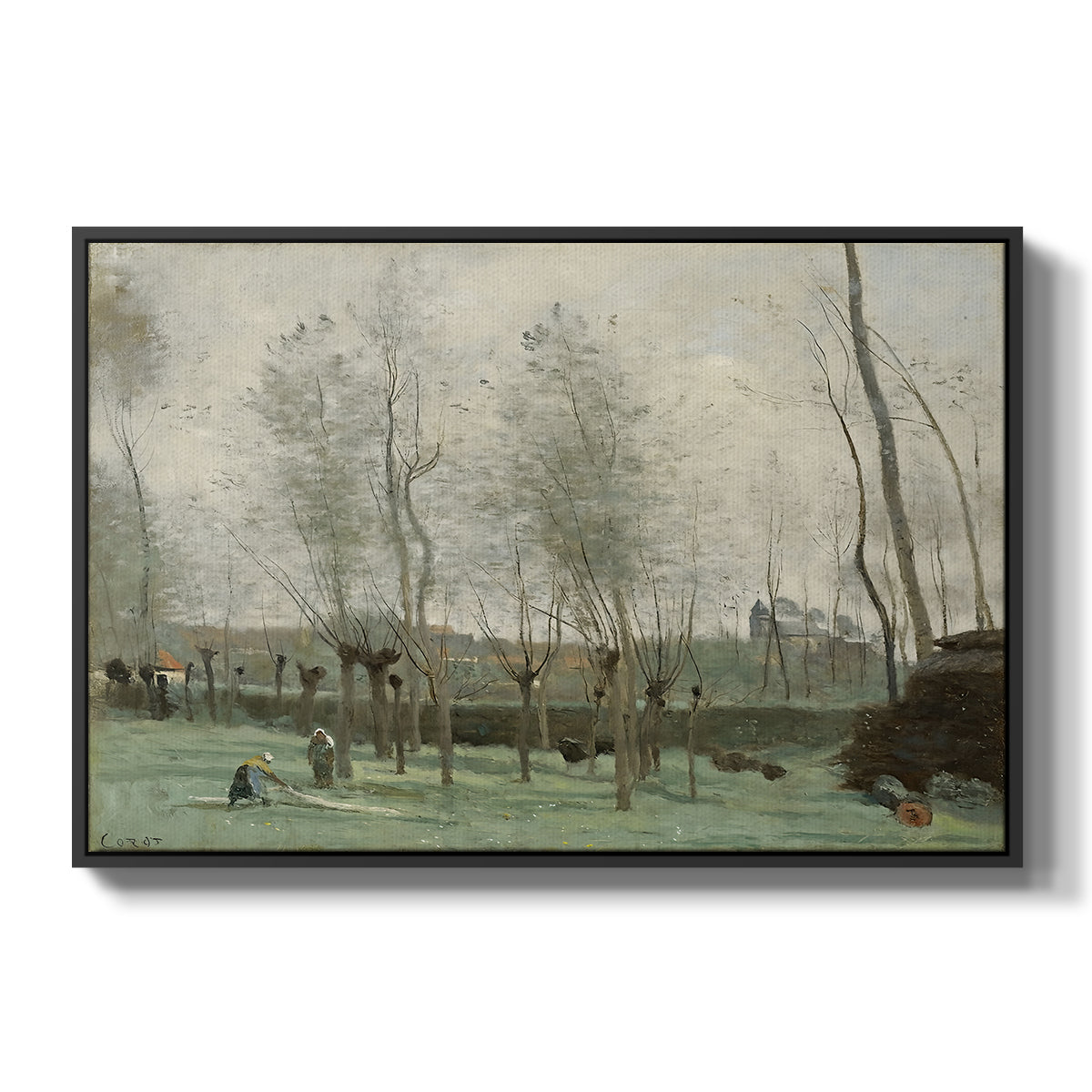Washerwomen in a Willow Grove, c. 1871 - Floater Framed Canvas Print
