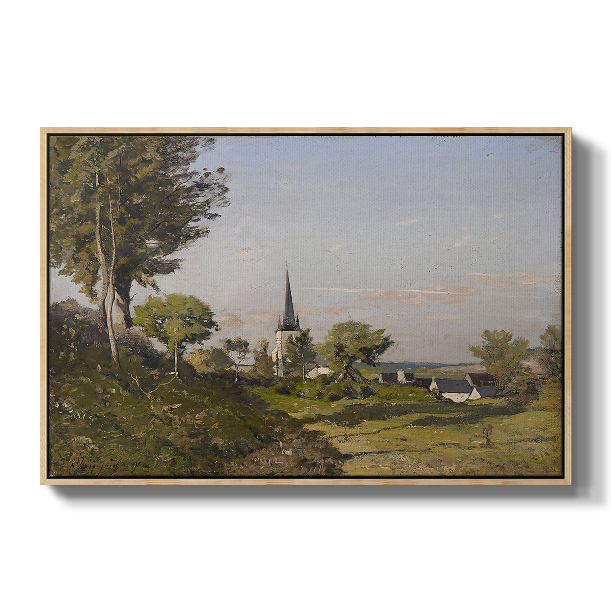 Village Landscape with Church, 1891 - Floater Framed Canvas Print