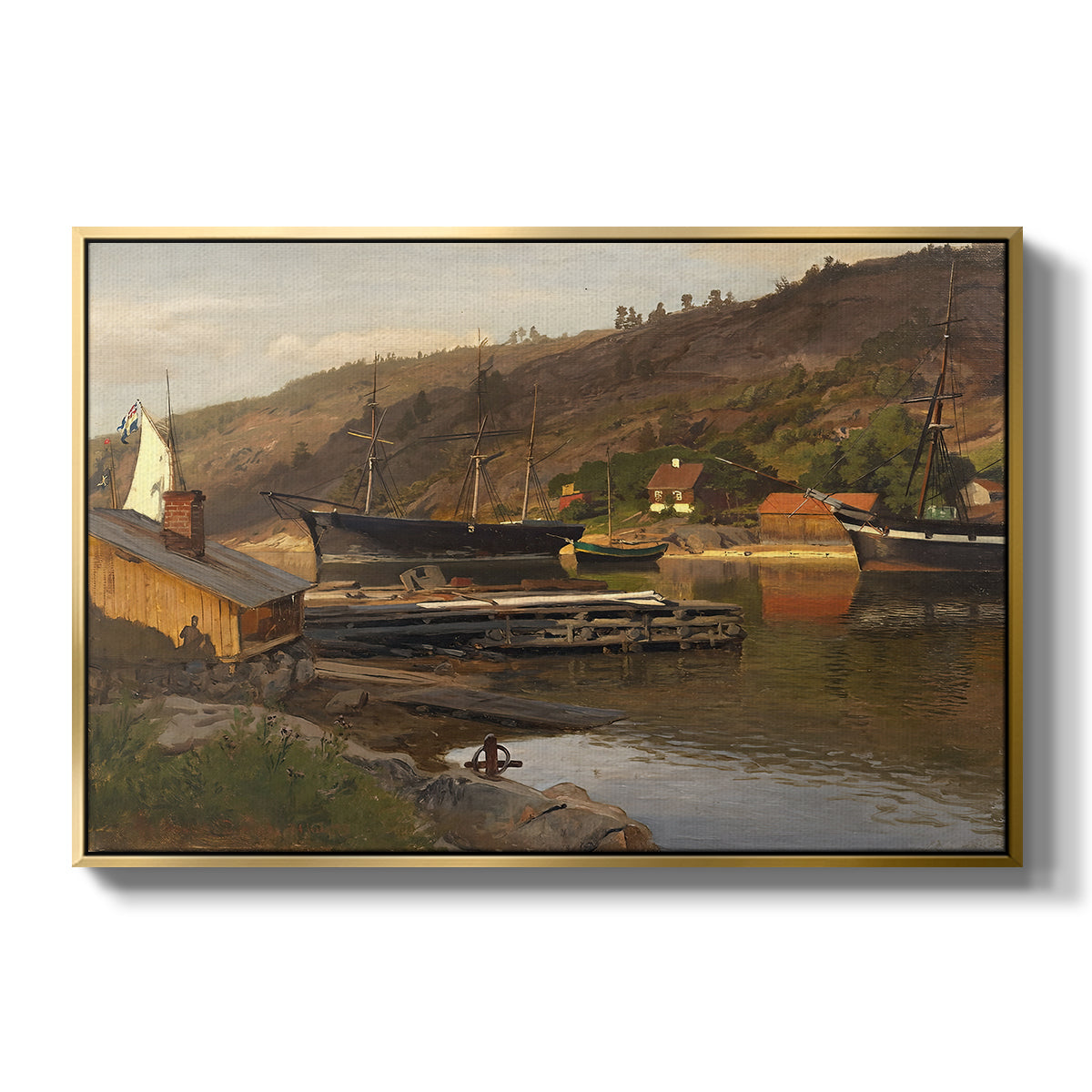 Landingsbrygge Husvik, Drøbak, 1875 - Floater Framed Canvas Print