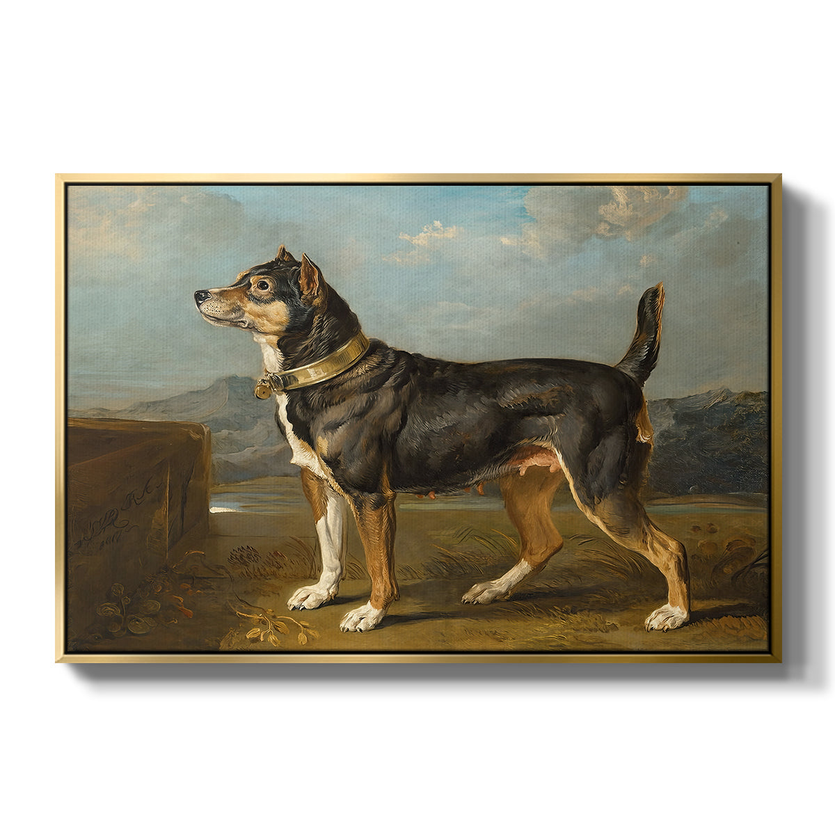A Terrier in a Landscape, c. 1811 - Floater Framed Canvas Print