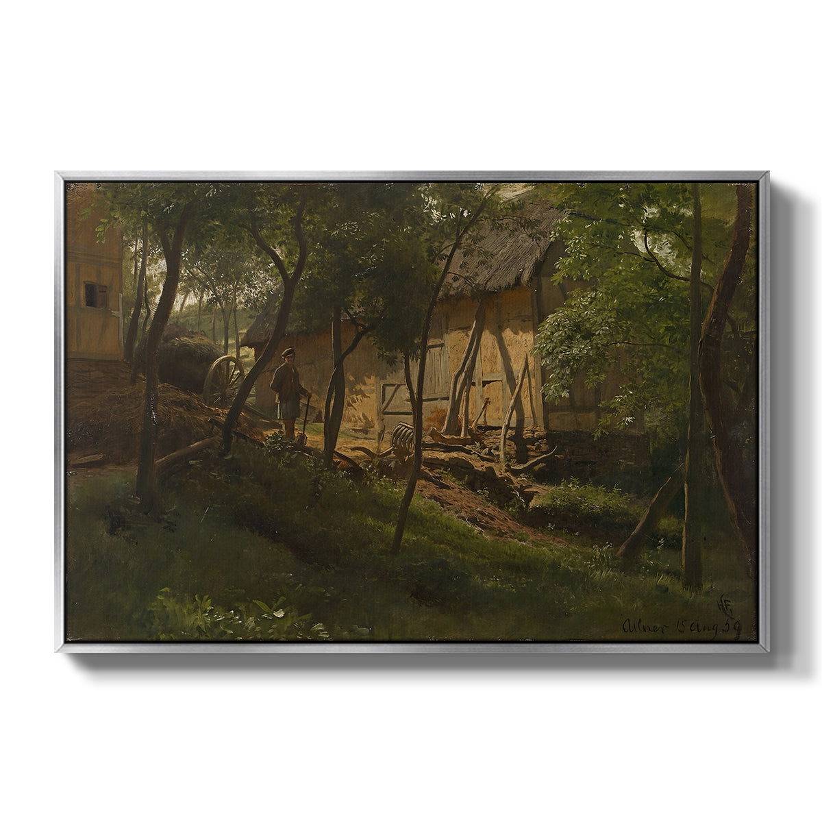 German Farm, 1859 - Floater Framed Canvas Print