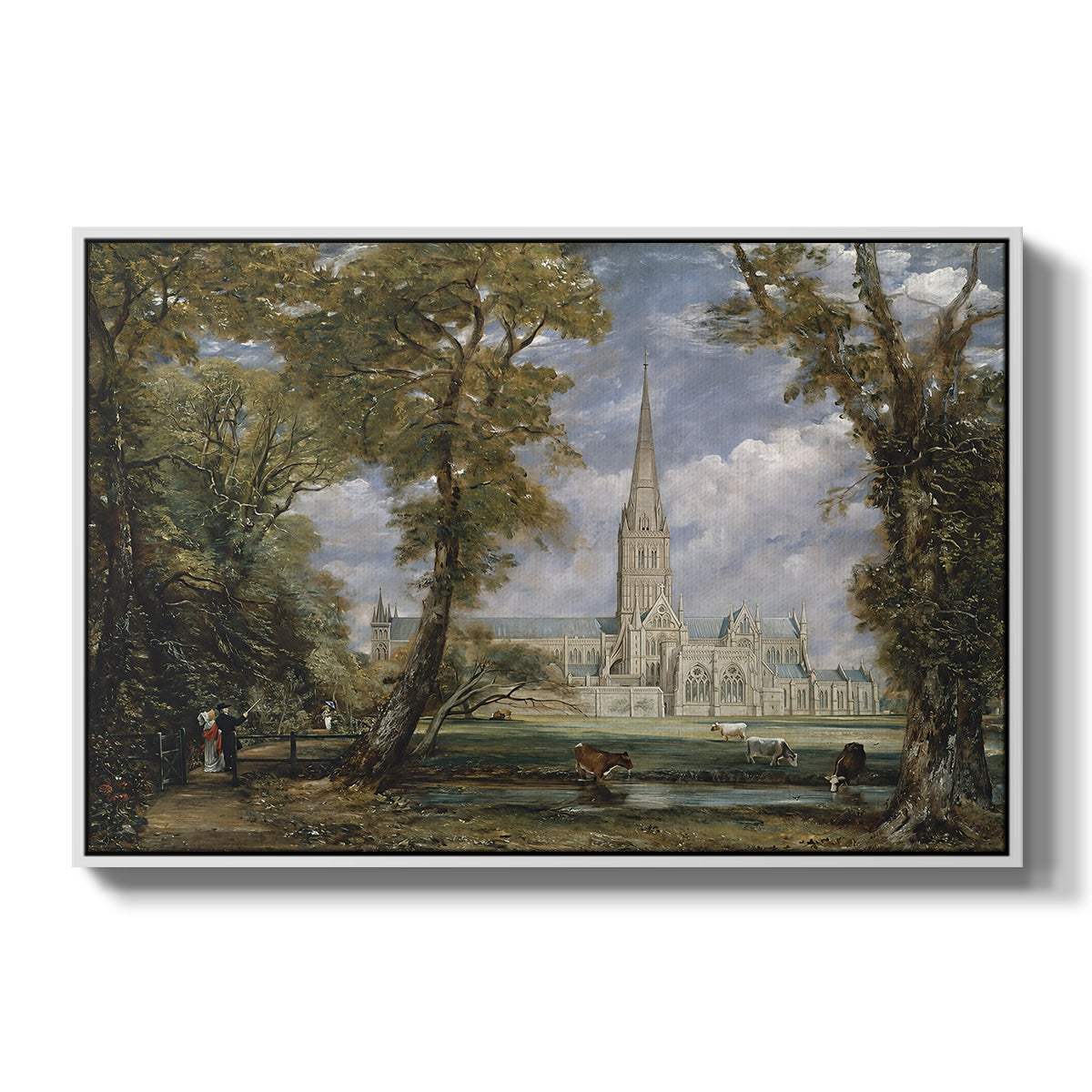 Salisbury Cathedral from the Bishop's Grounds, c. 1825 - Floater Framed Canvas Print