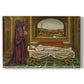 Canvas art print portraying a solitary figure standing in interior space with contemplative expression, set against a white background