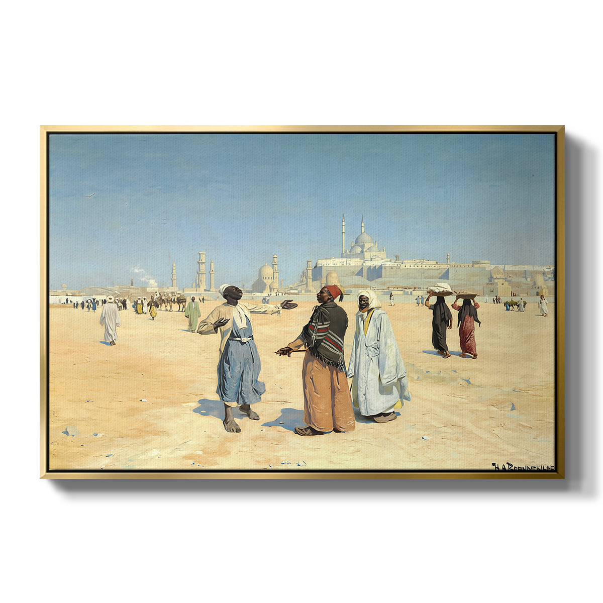 View from the Desert of Cairo with Citadel and Mamluk Tombs in the Background, c. 1889-1890 - Floater Framed Canvas Print
