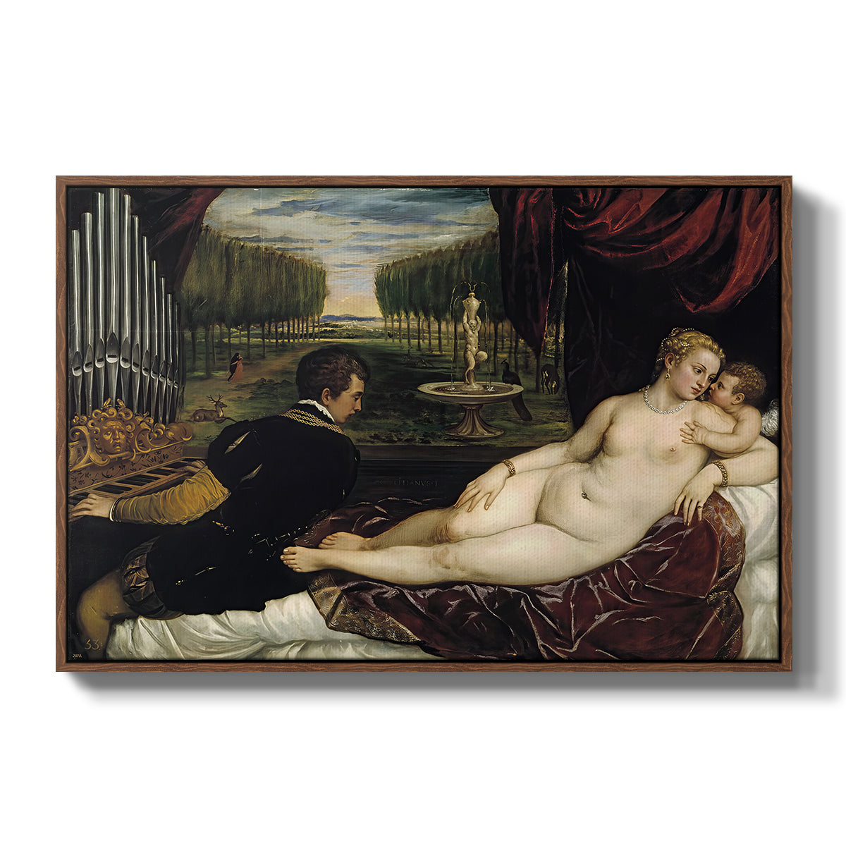 Venus with an Organist and Cupid, c. 1555 - Floater Framed Canvas Print