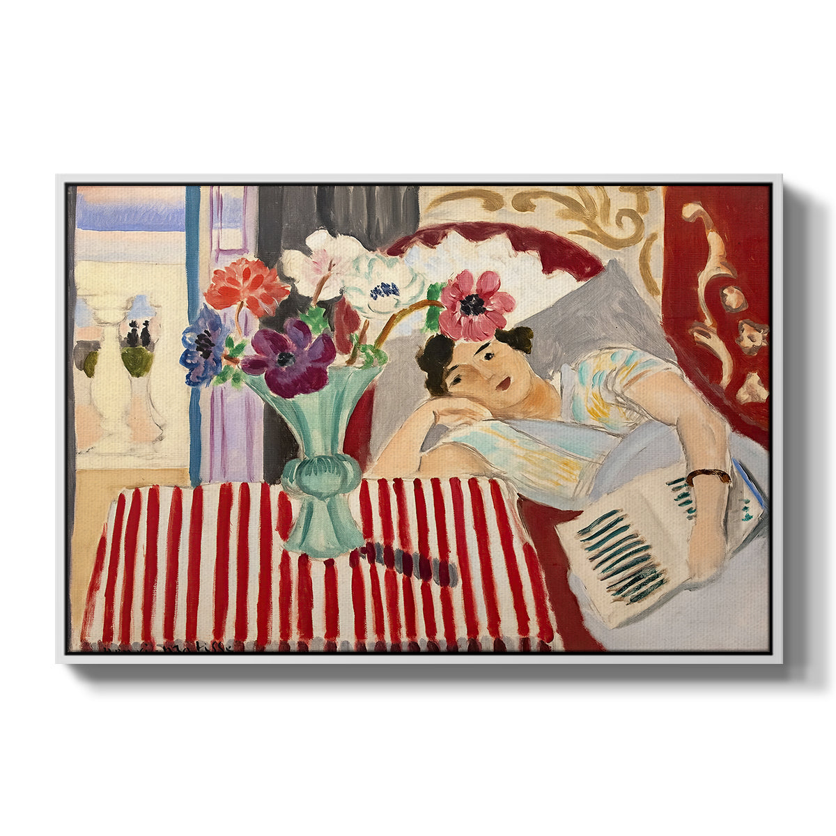 Woman with Anemones (Femme et anémones), c. 1920-1921 - Floater Framed Canvas Print