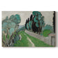 Canvas art print portraying a Mediterranean landscape with cypresses, olive trees, and rolling terrain, set against a white background