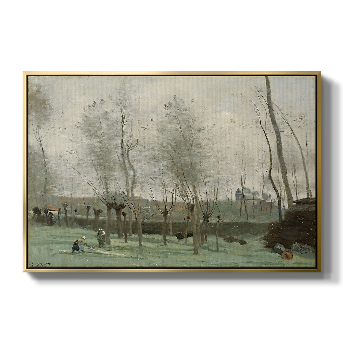 Washerwomen in a Willow Grove, c. 1871 - Floater Framed Canvas Print