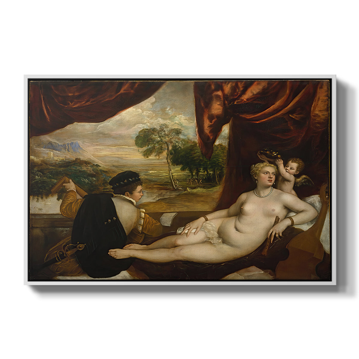 Venus and the Lute Player, c. 1565-1570 - Floater Framed Canvas Print