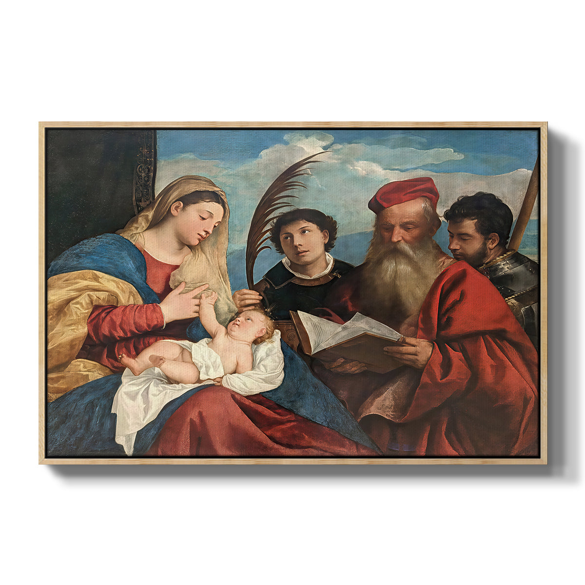 Mary and Child with Saints Stephen, Jerome and Maurice, c. 1510 - Floater Framed Canvas Print