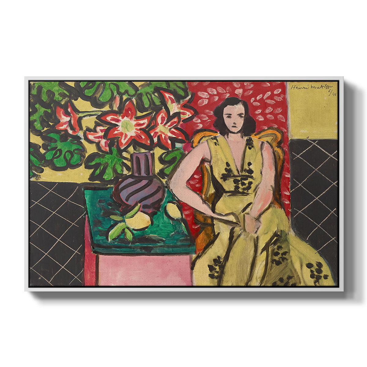 Seated Woman with a Vase of Amaryllis, 1941 - Floater Framed Canvas Print