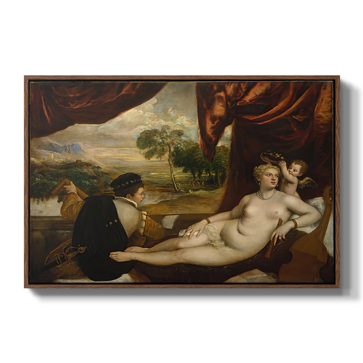 Venus and the Lute Player, c. 1565-1570 - Floater Framed Canvas Print