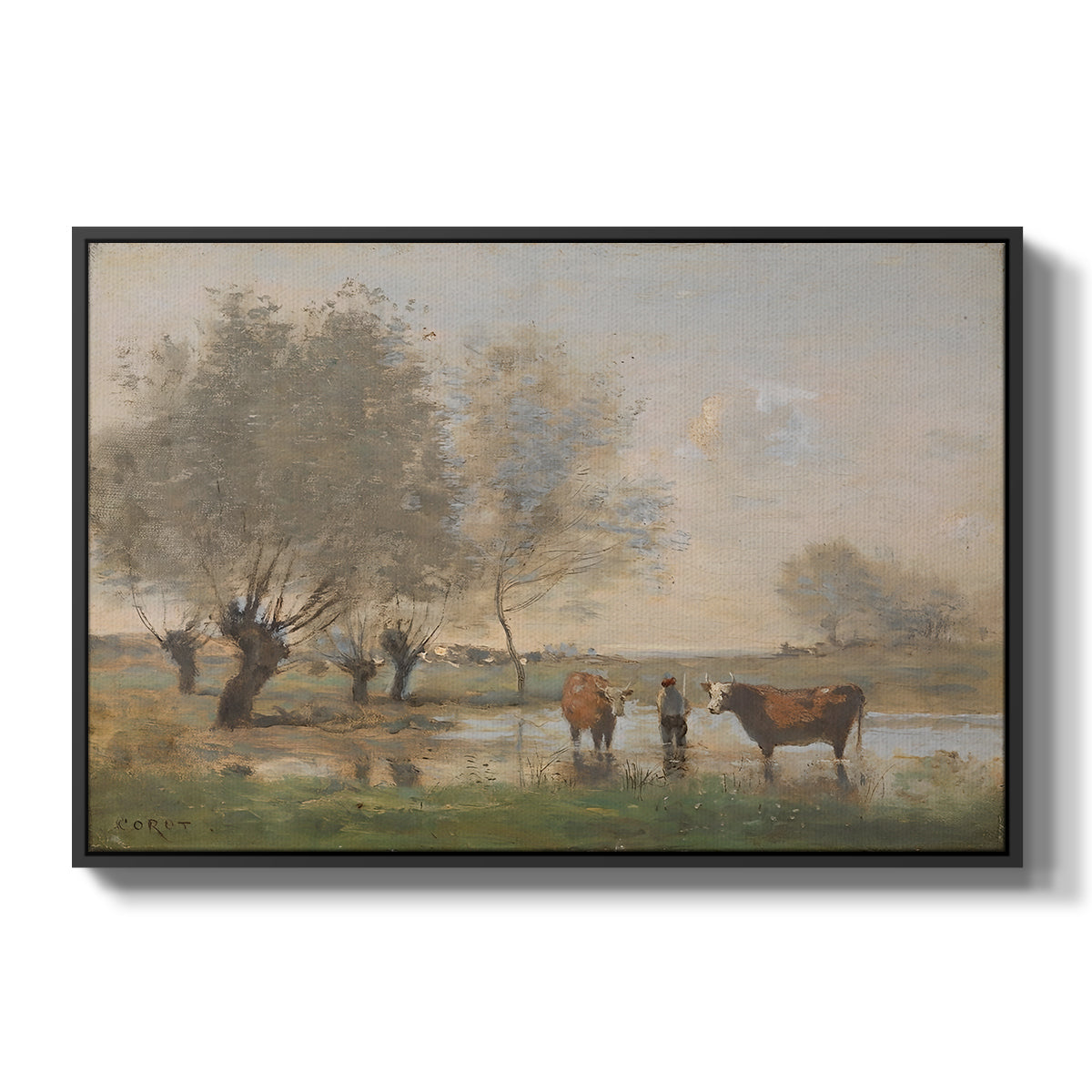 Cows in a Marshy Landscape, c. 1873-1874 - Floater Framed Canvas Print
