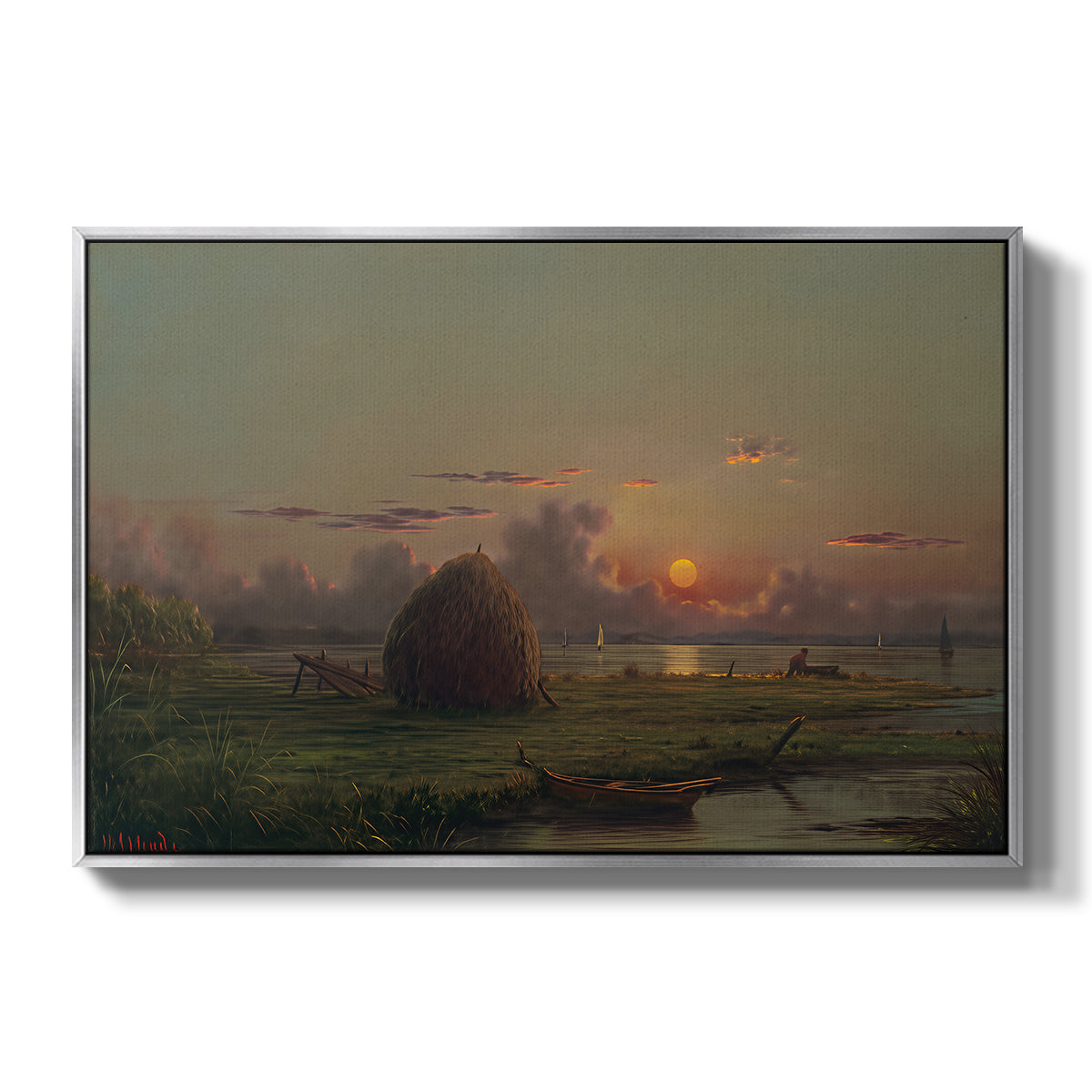 Haystack at Sunset, 1880 - Floater Framed Canvas Print