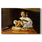 Canvas art print portraying a young man playing lute surrounded by sheet music and still life objects, set against a white background
