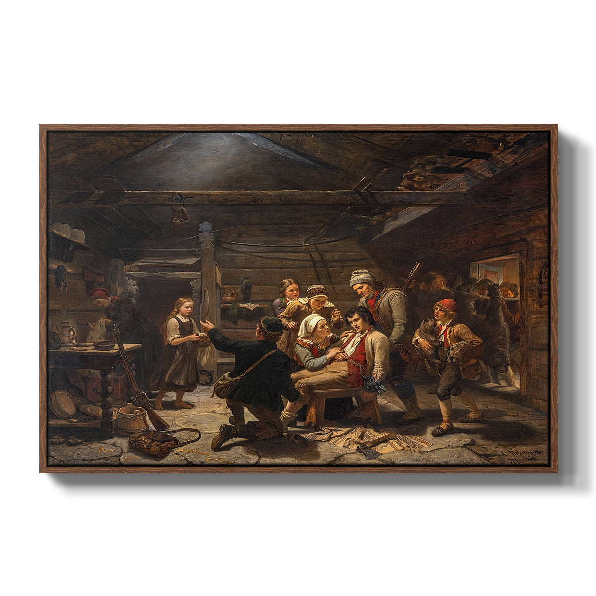 The Return of the Bear Hunter, 1856 - Floater Framed Canvas Print