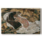 Canvas art print portraying intertwined figures representing death and woman in emotional embrace, set against a white background