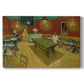 Canvas art print portraying a café interior with billiard table, lamps, and scattered figures under red walls, set against a white background