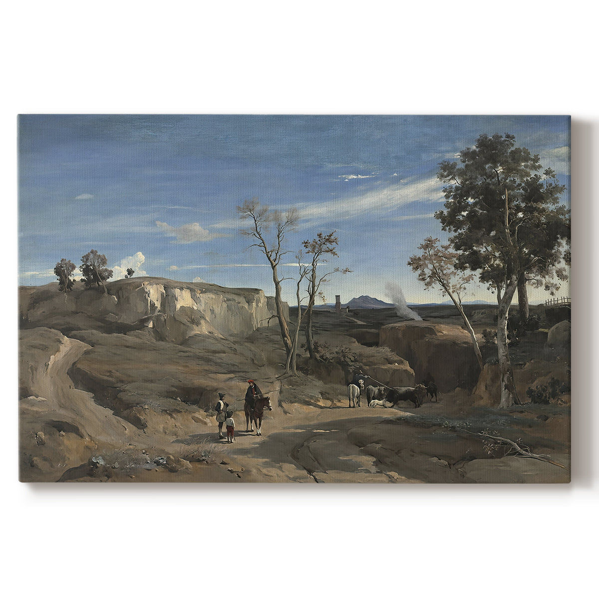 Canvas art print portraying an open landscape of Roman countryside with trees and distant terrain under soft sky, set against a white background